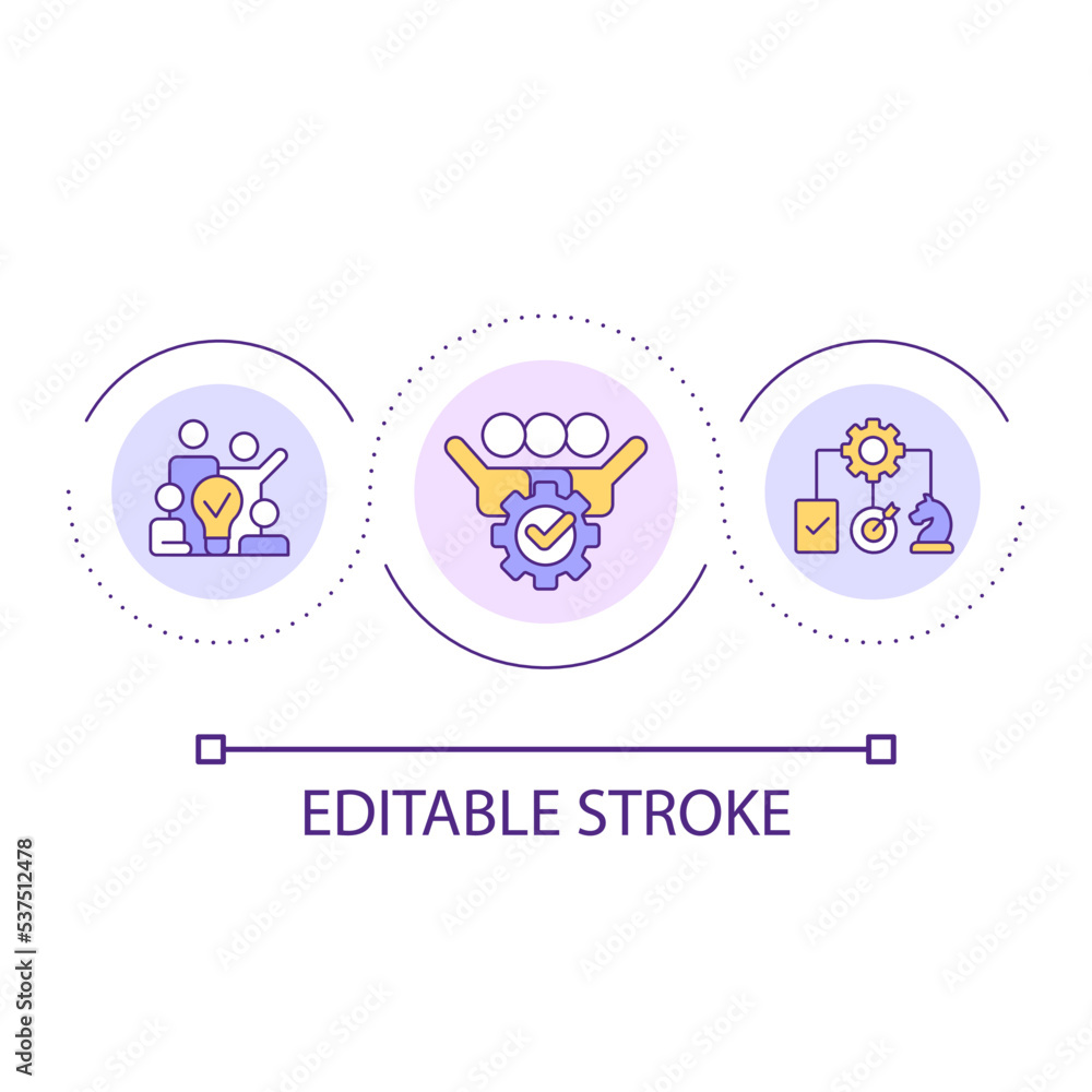 Effective teamwork strategy loop concept icon. Collaboration for development. Brainstorming abstract idea thin line illustration. Isolated outline drawing. Editable stroke. Arial font used