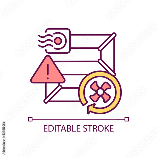 Ductwork problem RGB color icon. Energy losses in ducts. Air leak. Draught proofing. Insulation. Isolated vector illustration. Simple filled line drawing. Editable stroke. Arial font used