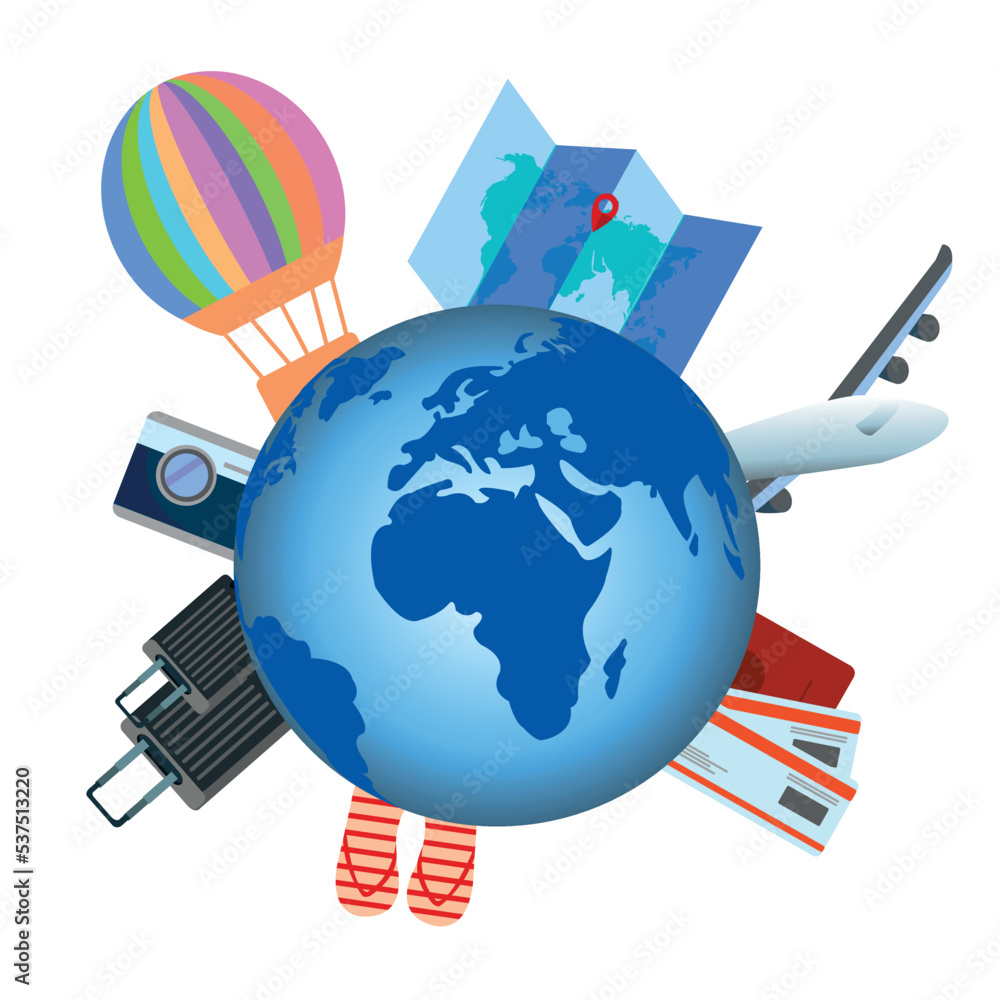 luggage and planes placed on the passport for making advertising media turism and all object