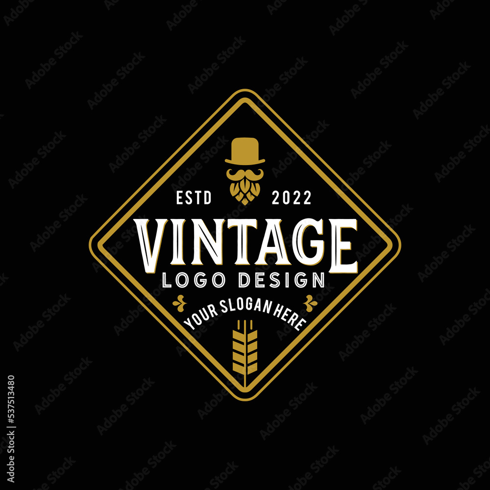 Brewing logo design with retro vintage style vector illustration