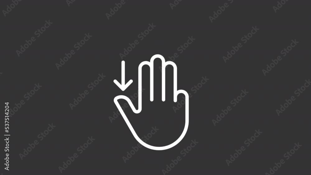 Animated drag down white linear icon. Three finger touch downwards. Touchscreen navigation. Seamless loop HD video with alpha channel on transparent background. Motion graphic design for night mode Animated drag down white linear icon. Three finger touch downwards. Touchscreen navigation. Seamless loop HD video with alpha channel on transparent background. Motion graphic design for night mode
