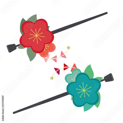 花の装飾が付いた七五三のかんざし