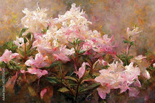Oil painting of pink azalea, rhododendron flowers, digital art, printable illustration, garden flower background or wallpaper photo