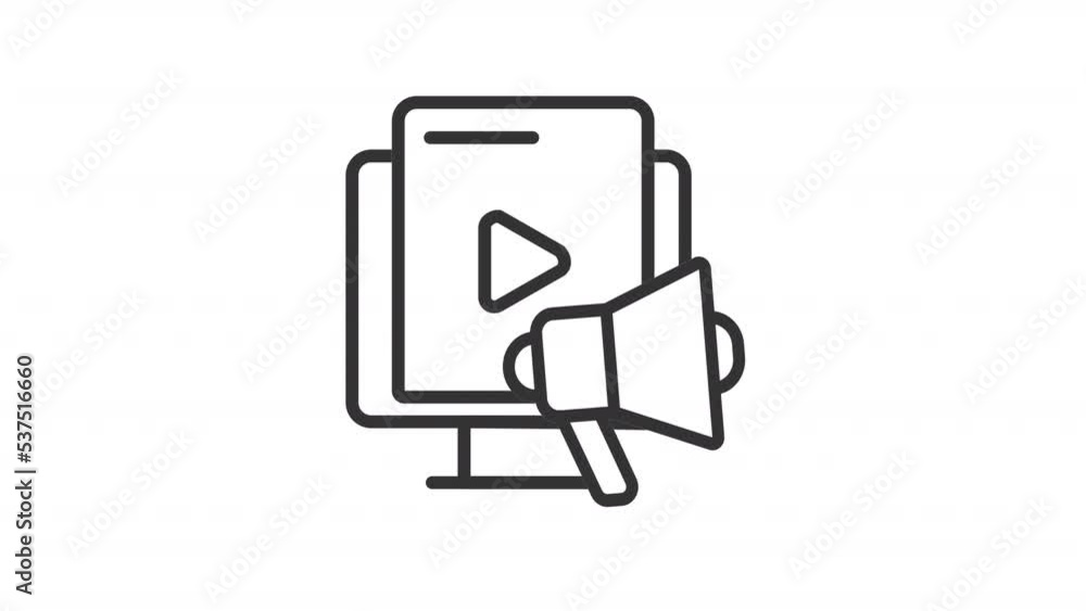 Animated video marketing linear icon. Multimedia content. Social media. Promotional clip. Seamless loop HD video with alpha channel on transparent background. Outline motion graphic animation Animated video marketing linear icon. Multimedia content. Social media. Promotional clip. Seamless loop HD video with alpha channel on transparent background. Outline motion graphic animation