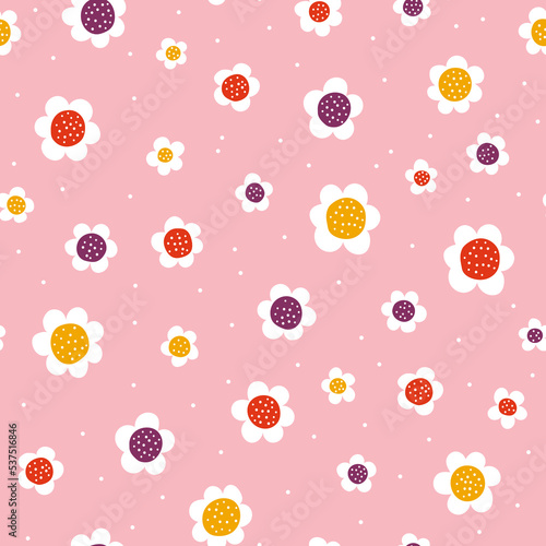 Seamless pattern with flowers. Hand drawn texture for print, textile, packaging. Nursery decor.