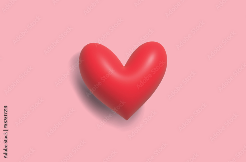 3D red heart on pink background