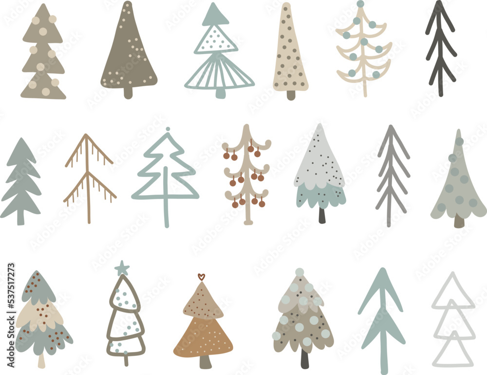 set of winter Christmas trees vector illustration for design, print, pattern, isolated on white background