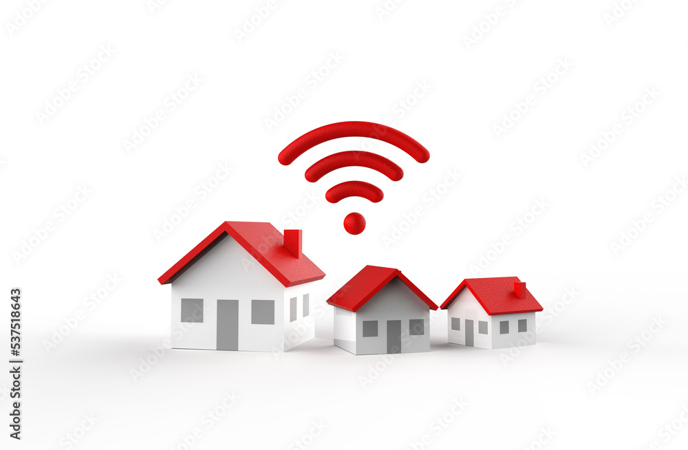 Wifi and house icon isolated on white background. 3D rendering. Wifi and house icon isolated on white background. 3D rendering.
