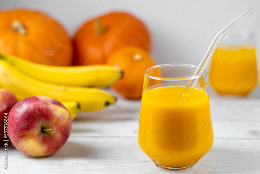 fruit and vegetable smoothie with pumpkin, apple and banana fruit and vegetable smoothie with pumpkin, apple and banana