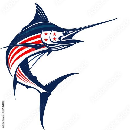 marlin with with american flag.