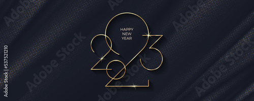 2023 new year logo on black textile abstract waves background. New year luxury greeting design for poster, flyer, invitation, postcard, advertising.