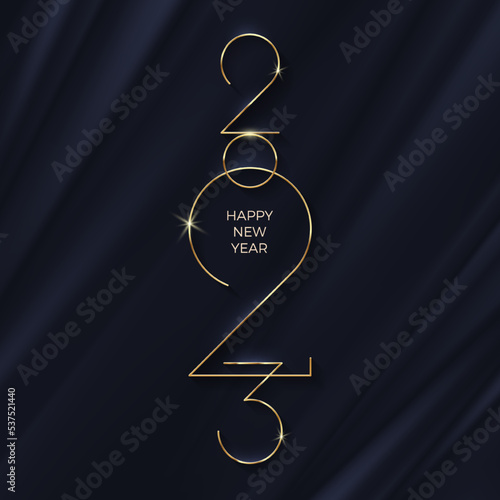 2023 new year logo on black textile abstract waves background. New year luxury greeting design for poster, flyer, invitation, postcard, advertising.