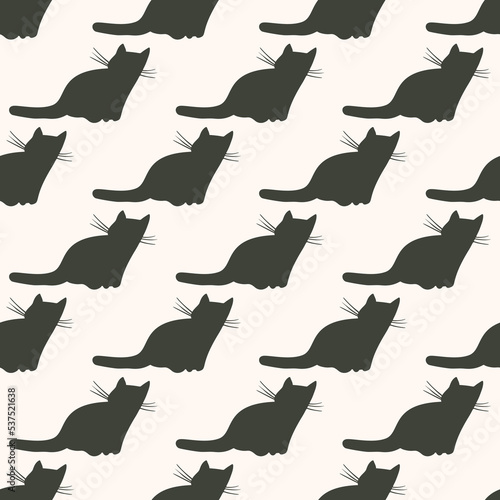 Simple monochrome seamless pattern with black cats.