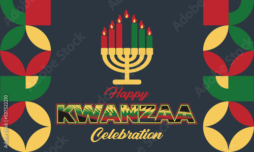 Happy Kwanzaa Celebration. Is an annual celebration of African-American culture which is held from December 26 to January 1. African American cultures festival. 