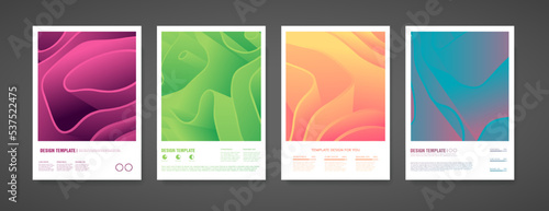 Set of template design of modern cover with a backdrop of an abstract color geometric form. Layout for flyer or brochure. Abstract background wave shapes. Vector.