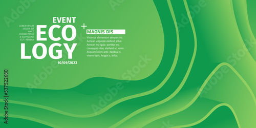 Template design of ecology modern banner with a backdrop of an abstract color geometric form. Futuristic waves layout for organic flyer or brochure. Abstract background wave shapes. Vector.