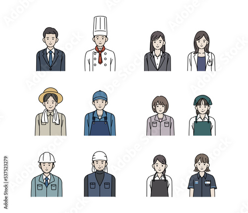 様々な職業で働く人々のイラストセット
