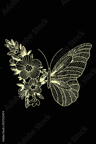 illustration of a mystical and magical butterfly or moth in retro-vintage style. mystery in the garden and wild nature.