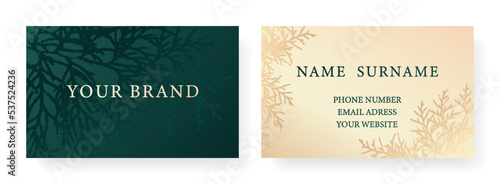 Luxury Corporate Holiday cards with Christmas tree.
Cover design set with branches branch. Holiday black and gold pattern for vector floral wedding party card, luxury menu template