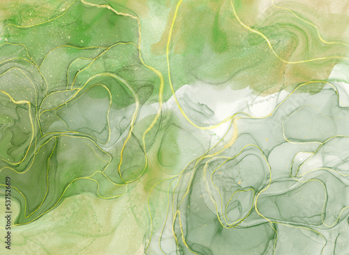 Background marble alcohol ink painting effect.Abstract liquid acrylic painting green color. 