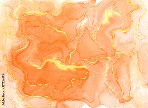 Background marble alcohol ink painting effect.Abstract liquid acrylic painting orange color.