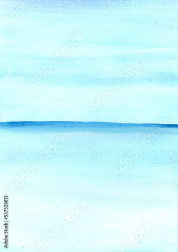 Blue sky and blue ocean sea watercolor background for decoration on summer holiday and coastal concept.