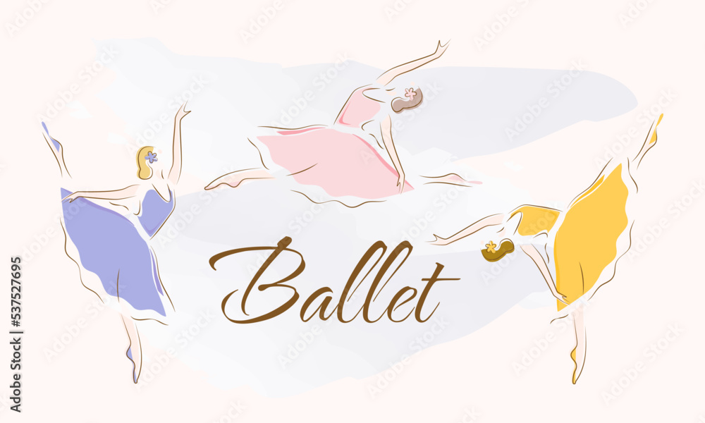 Ballerinas in ballet tutus and pointe on white background. Dancers in beautiful poses. Ballet. Concept banner design template.	 - obrazy, fototapety, plakaty 