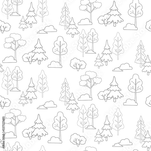 seamless pattern with trees in the forest. Children's coloring background.