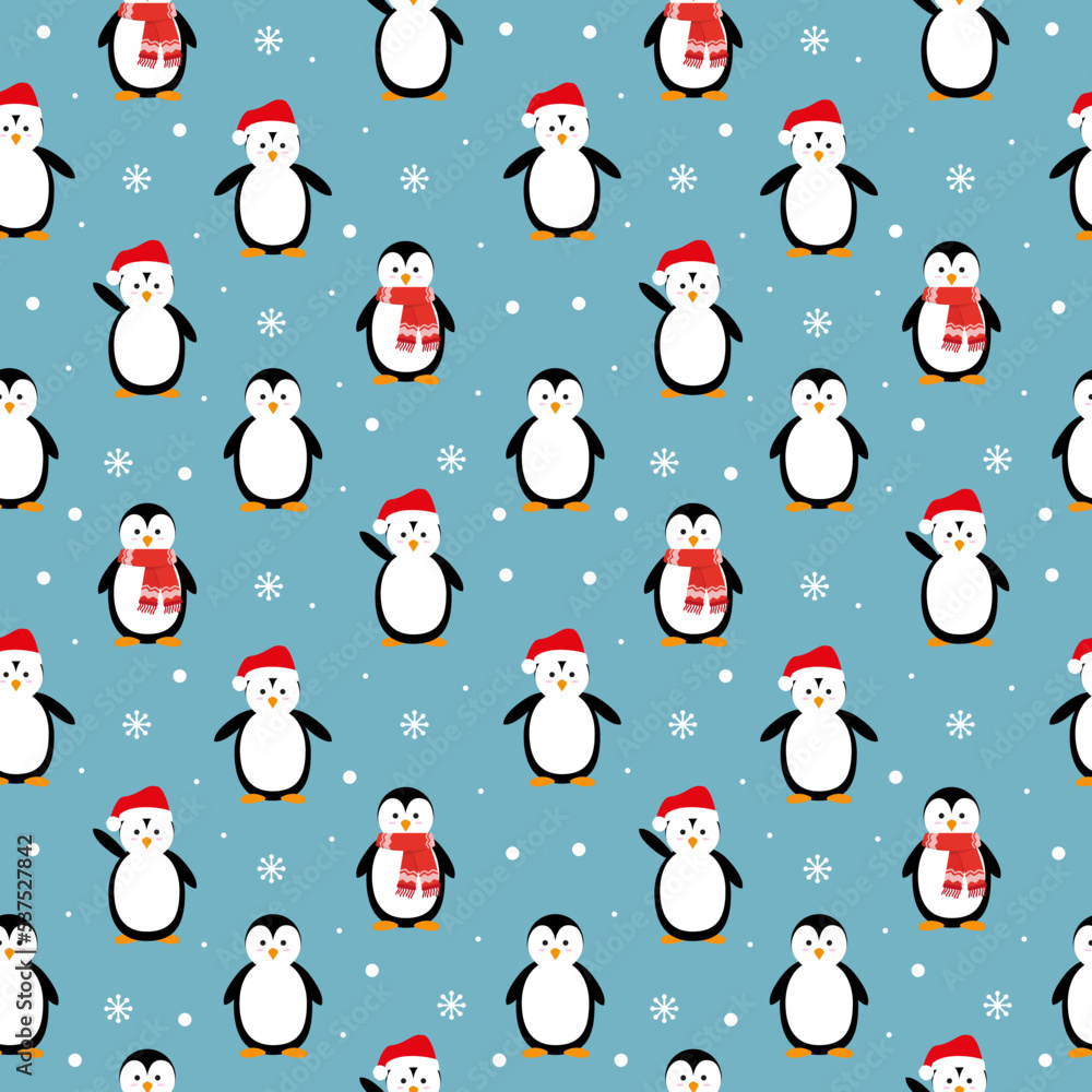 Winter pattern with penguins. Christmas penguins. Vector graphics in flat style