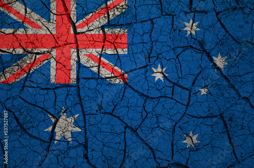 Dry soil pattern on the flag of Australia. Country with drought concept. Water problem. Dry cracked earth country.