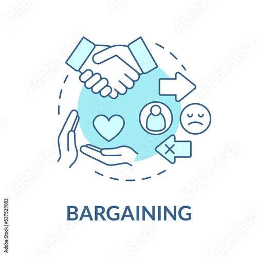 Bargaining turquoise concept icon. Trying to change situation. Divorce stage abstract idea thin line illustration. Isolated outline drawing