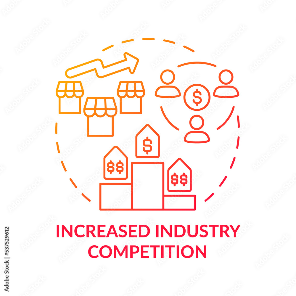 Increased industry competition red gradient concept icon. Competitiveness between companies abstract idea thin line illustration. Isolated outline drawing