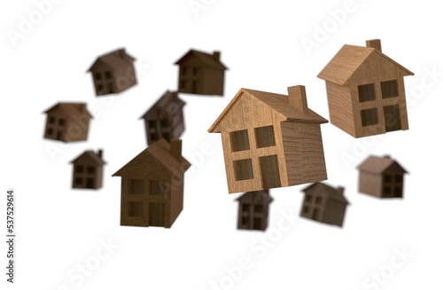фотографія imply flat lay design with miniature white toy house