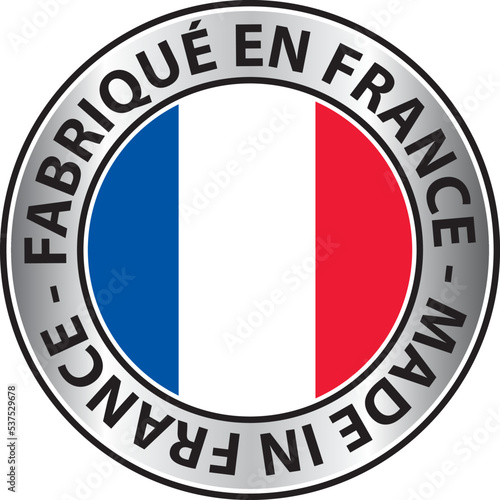 Fabriqué en France. Made in France. Silver vector button icon.