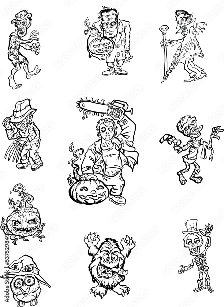 vector Illustration halloween funny monsters set background set