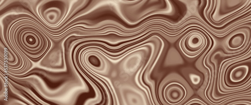 Chocolate on a white background. Colorful liquid chocolate swirl background. Modern waves background illustration. Wave brown background.