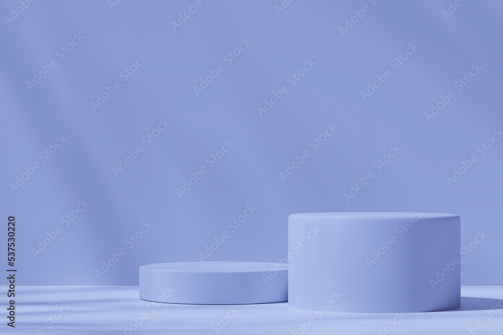 Two round podiums on a blue background with shadows, 3d render Two round podiums on a blue background with shadows, 3d render