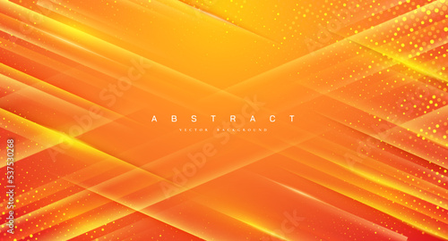 Abstract orange vector background with shine texture lines and abstract halftone dots.