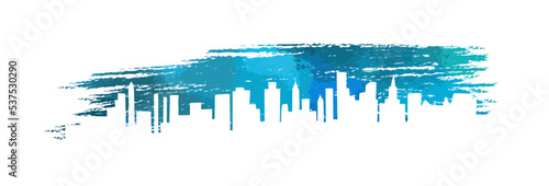 City and blue blots abstraction. Vector illustration