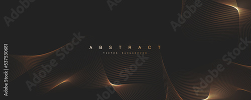 Abstract shiny color gold wave design element on dark background.