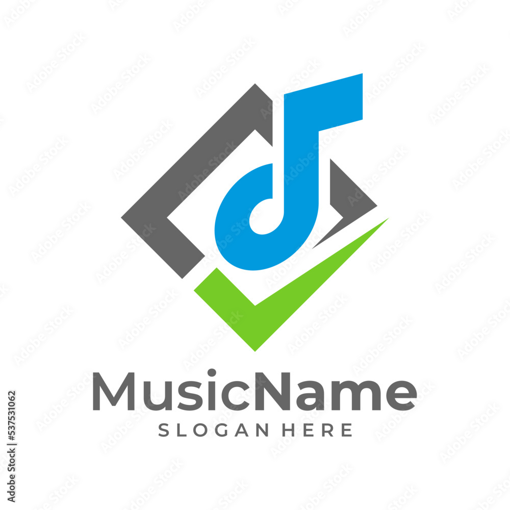 Music Check Logo Vector Icon Illustration. Check Music logo design template