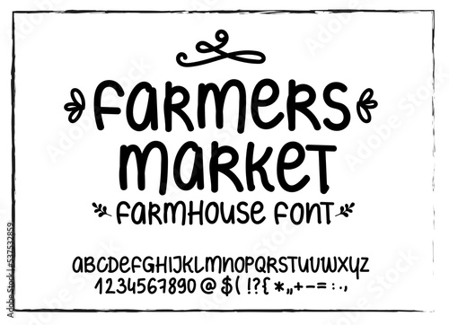 Hand written Farmhouse style font with letters numbers and signs vector set