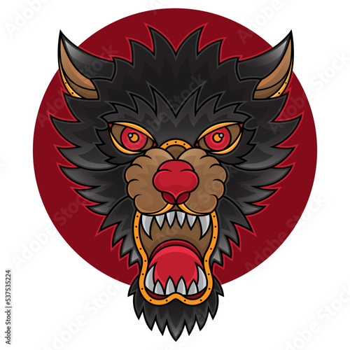 american traditional wolf tattoo