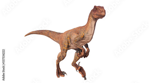 velociraptor dinosaur roaring on a blank background PNG photo