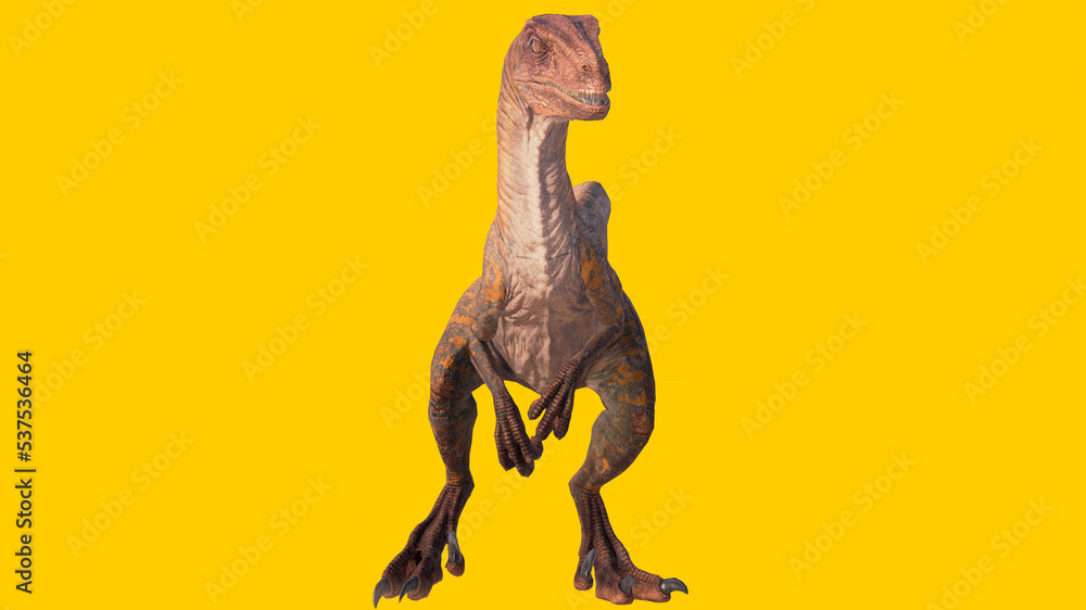 velociraptor roaring dinosaur isolated on yellow blank background velociraptor roaring dinosaur isolated on yellow blank background