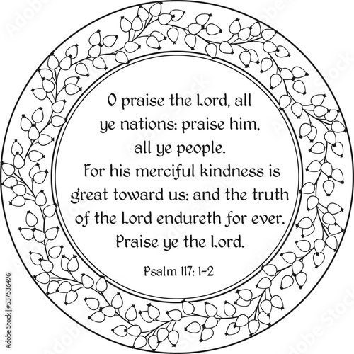 Berries round frame with psalm 117:1-2 text