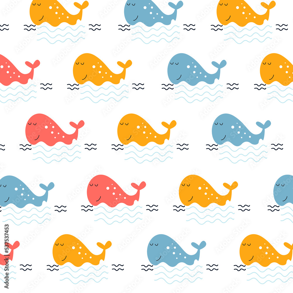 Fototapeta premium Seamless pattern with cute dolphins perfect for wrapping paper