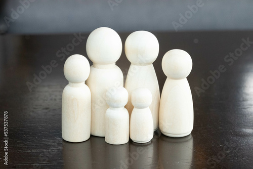 wooden figures of family members  Family relationship symbol  happy family