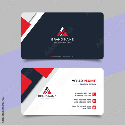 Red modern creative business card and name card horizontal simple clean template vector design
