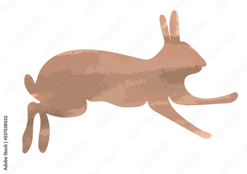 Outline silhouette of a colored hare, rabbit. Wild watercolor animal pose Outline silhouette of a colored hare, rabbit. Wild watercolor animal pose